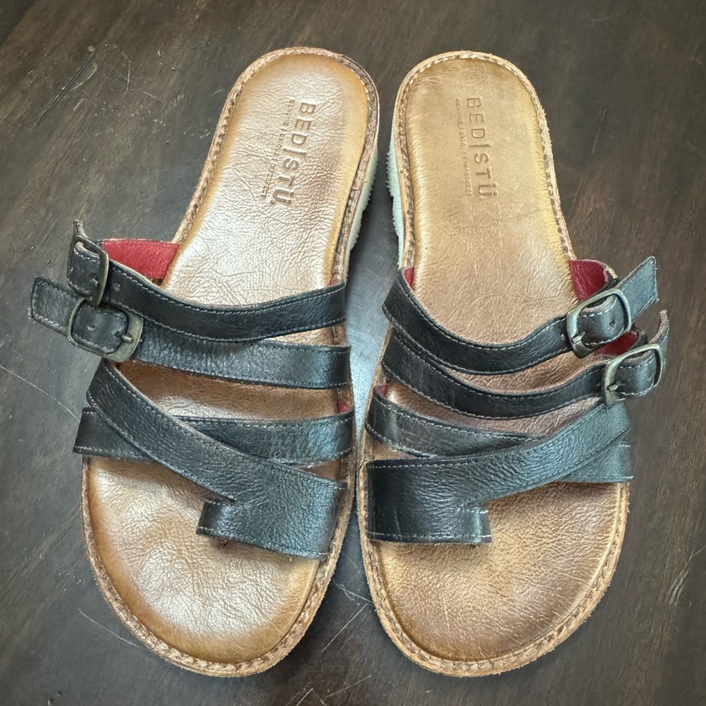 Bed Stu Black Platform Leather Sandals
